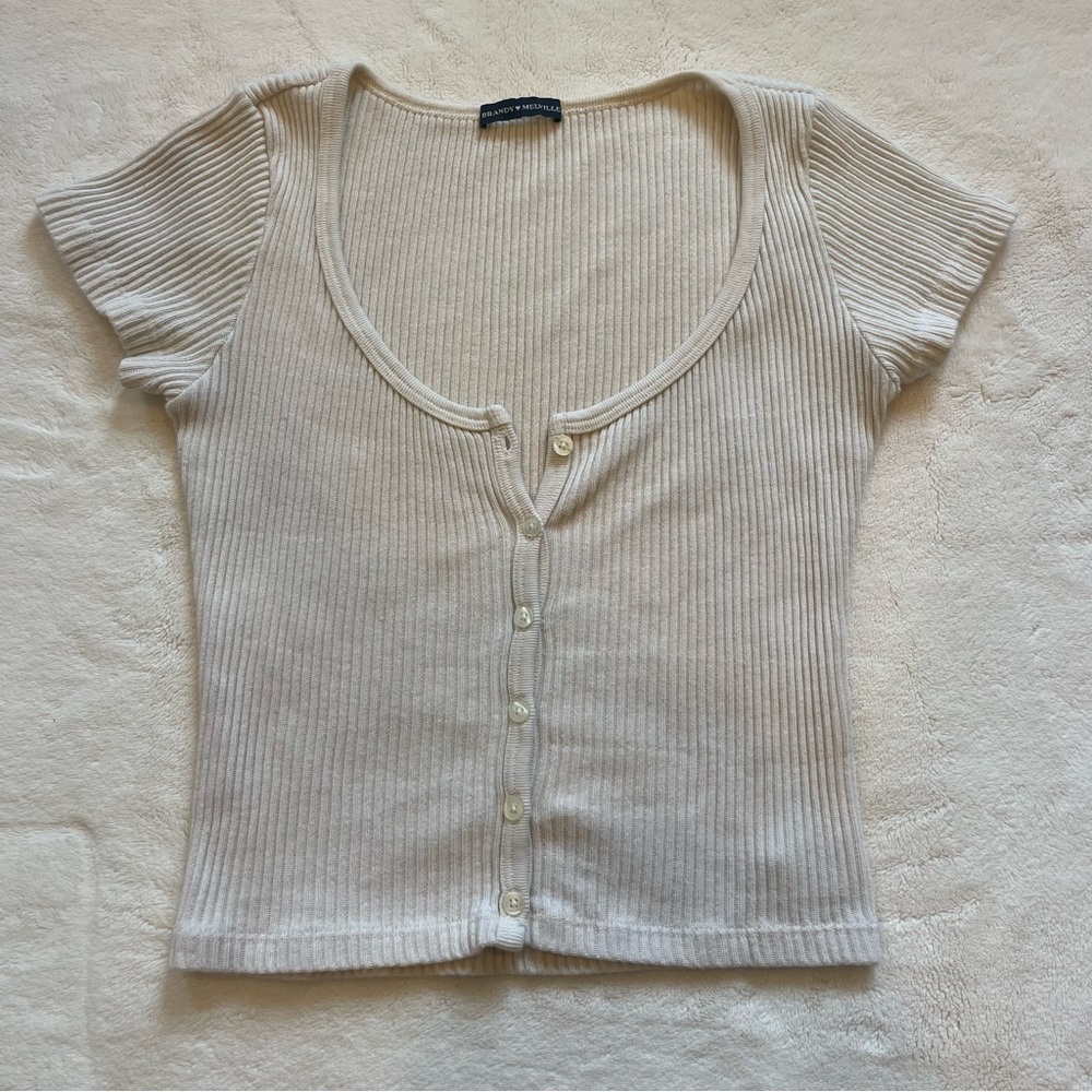 BRANDYMELVILLE Ribbed Button up Crop Top - OS